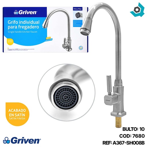 [7680] GRIFERIA PARA FREGADERO INDIVIDUAL SATINADO GRIVEN