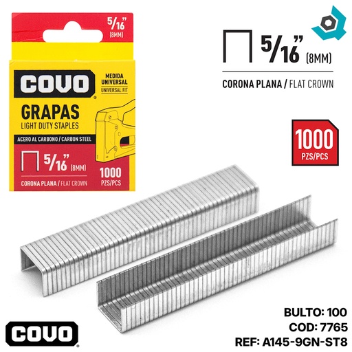 [7765] GRAPAS 8MM CORONA PLANA COVO